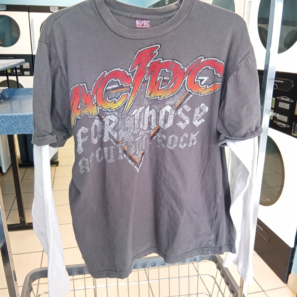 AC/DC Kids Long Sleeve Layered Look Tee in Black, White and Red